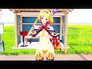 MMD R18 Djeeta Performing a Dance while the Members are Fucking behind Zooey 3D Hentai
