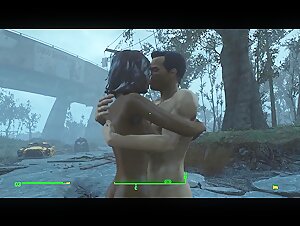 Gentle Sex of a Couple in the Pouring Rain in the Game Fallout 4 &#124; PC Gameplay