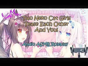 ASMR - two Anime Neko Cat Girls Tease each other and YOU! Audio Roleplay