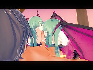 Darkstalkers - Morrigan Aensland Threesome - 3D Hentai