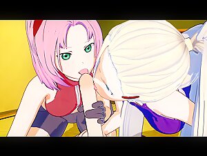 Naruto - Sakura Haruno X Ino Yamanaka Threesome 3D Hentai
